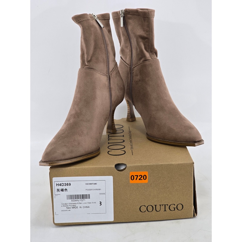 Coutgo Kitten Low Heel Ankle Boots Womens 8 Taupe Pointed Toe Sock Boot - New